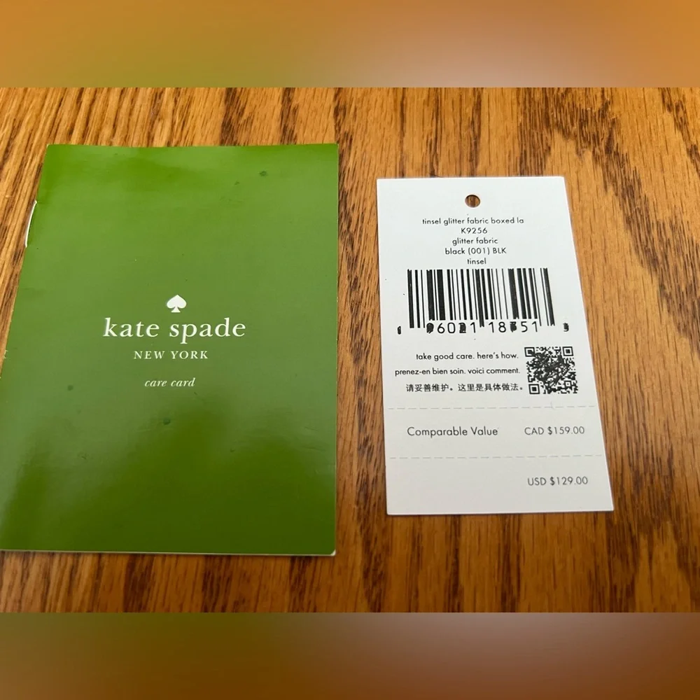Kate Spade Black Glitter Large Slim Cardholder in Silver Glitter Fabric Box